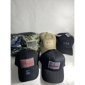 Lot Of 6 Military USA Embroidered American Flag Patriotic Hats *NWT*